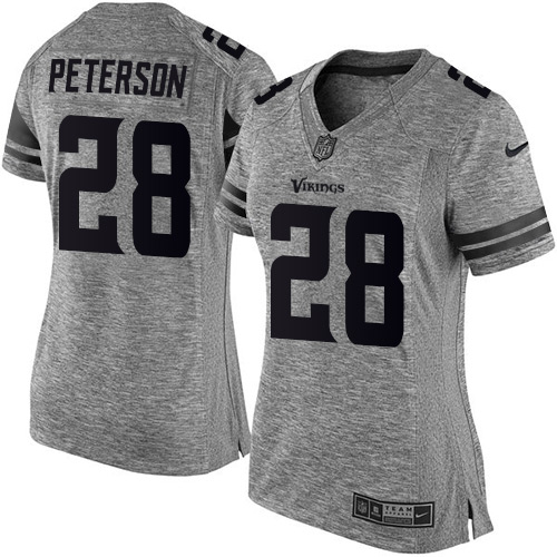 Women's Elite Adrian Peterson Nike Jersey Gray - #28 Gridiron NFL Minnesota Vikings